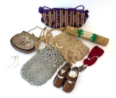 Lot 2187 - Assorted Costume Accessories, including a pair of tan leather baby shoes, worn by Master J Marston