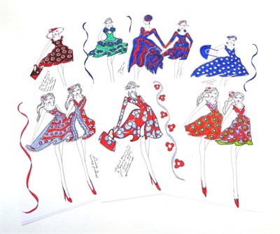 Lot 2208 - A Group of Thirty Original Fashion Illustrations, in pen and ink by Roz Jennings, a former...