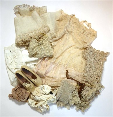 Lot 2221 - Assorted Costume Accessories, including a lace slip with silk shoulder straps; white cotton...