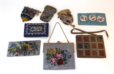 Lot 2225 - 19th Century and Later Beadwork, including a purse with strap handle, using coloured metallic beads