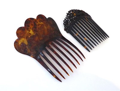 Lot 2226 - Late 19th Century Tortoiseshell Hair Comb, with a carved and pierced mount depicting a peacock...