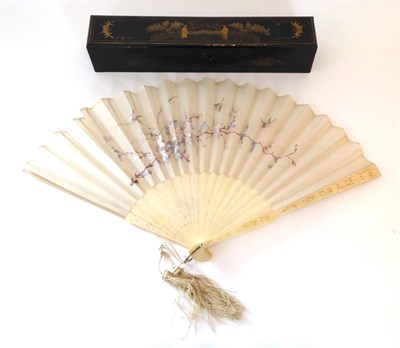 Lot 2235 - A Late 19th Century/Early 20th Century Chinese Carved Ivory Fan, carved sticks depicting...