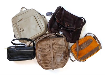 Lot 2247 - Five Assorted Radley Bags, comprising a light brown mock-croc leather cross-body flap bag, with...