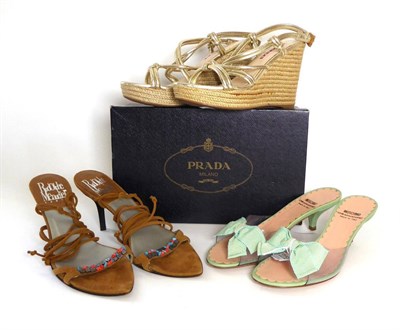 Lot 2252 - Pair of Prada Espadrille Wedge Sandals, with metallic straps and weave to heel (no size -...