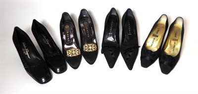 Lot 2253 - Four Pairs of Black Designer Court Shoes, comprising a pair of Casadei pointed toe stiletto...