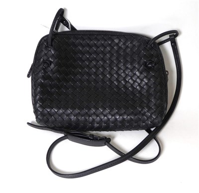 Lot 2257 - Bottega Veneta Black Leather Woven Cross Body Bag, with zipped internal pocket and double zip...