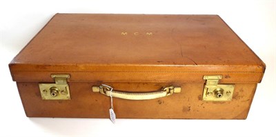 Lot 2272 - Asprey, London Pigskin Leather Suitcase, embossed with initials 'M.C.M' to the top, the brass...