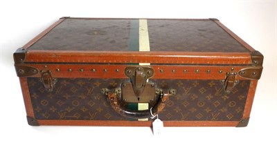 Lot 2275 - Louis Vuitton Suitcase, Circa 1930s, in LV monogram canvas, trimmed in tan leather, with hand...