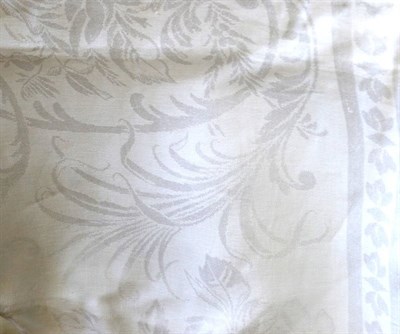 Lot 2040A - A White Damask Banqueting Cloth, woven with floral designs, 460cm by 15ft by 215cm approx