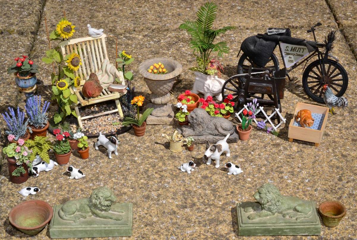 Lot 2011 - Assorted Dolls House Miniature Accessories, including a Clive Brooker stoneware seated lion,...