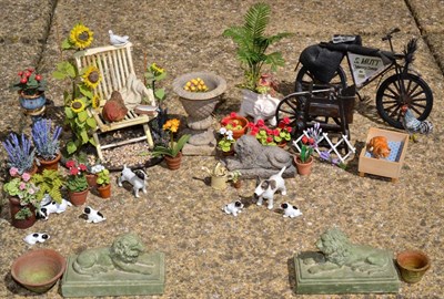 Lot 2011 - Assorted Dolls House Miniature Accessories, including a Clive Brooker stoneware seated lion,...