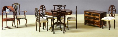 Lot 2022 - C J Traill Hill 1/12th Scale Dolls House Furniture, comprising a mahogany drum table with four...