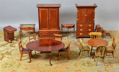 Lot 2023 - Escutcheon Miniatures Set of Four Regency Dining Chairs, with red leather seats, bearing escutcheon