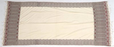 Lot 2037 - A 19th Century Cream Wool Scottish Shawl, woven with side and deep end borders of paisley design in