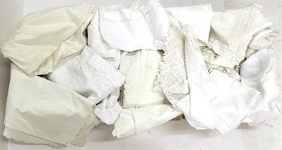 Lot 2043 - Assorted 19th Century and Later White Cotton and Linen Table and Bed Linen, with crochet...
