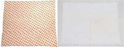 Lot 2044 - Early 20th Century Pale Pink Cotton Quilt, printed with floral sprigs and darker pink to the...