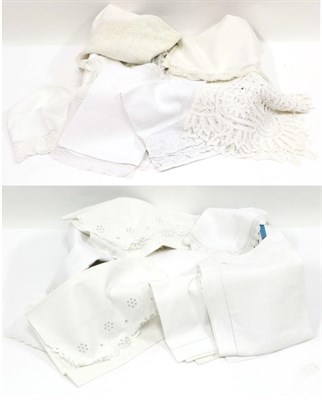 Lot 2048 - Assorted White Cotton and Linen Bed and Table Fabrics, including hand towels, pyjama cases with...