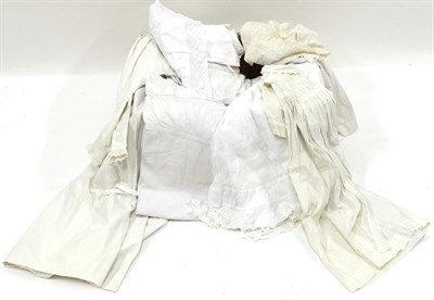 Lot 2052 - Assorted White Cotton and Linen, including damask table cloths, embroidered cloth, napkins, crochet