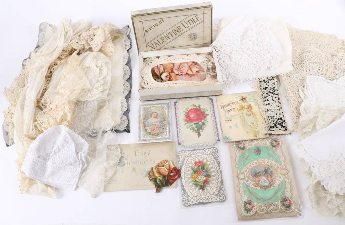 Lot 2075 - Assorted 19th Century and Later Honiton and Other Lace Collars, Edgings, pair of lace mittens,...