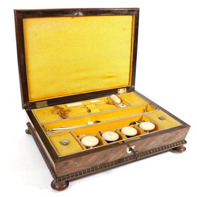 Lot 2077 - An Early 19th Century Rosewood Hinged Sewing Box, with mother-of-pearl inlay, bead banding...