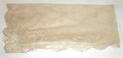 Lot 2080 - Machine Net Wedding Veil, appliquÅ½d to the edge with lace floral garlands and floral sprigs...