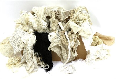 Lot 2083 - 19th Century and Later Mixed Lace, including trims, edgings, collars etc (one box)