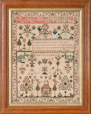 Lot 2097 - A 19th Century Scottish Sampler by Jane Kinloch Age 12 1828, worked in coloured silks with...