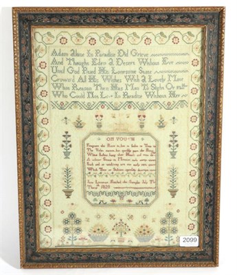 Lot 2099 - An Early George IV Framed Sampler Needlework, by Jane Linnecar, Finished on July 30th 1820,...