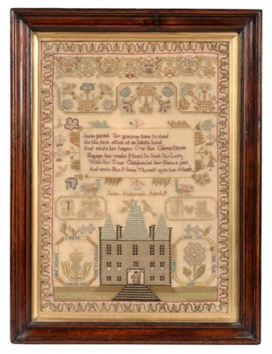 Lot 2107 - An Early 19th Century Scottish Sampler by Jean Anderson, Aged 9, extensively decorated overall...