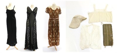 Lot 2121 - 19th and 20th Century Costume, including a brown short sleeved dress, appliquÅ½d and...