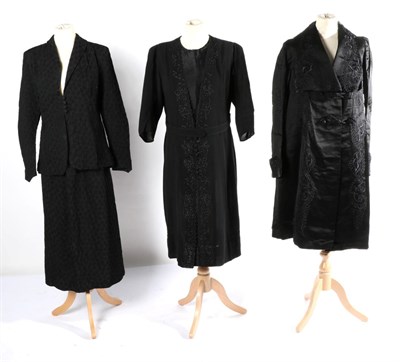 Lot 2124 - A Good Edwardian Black Satin Coat, with embroidered detailing to the fold back cuffs, collar...