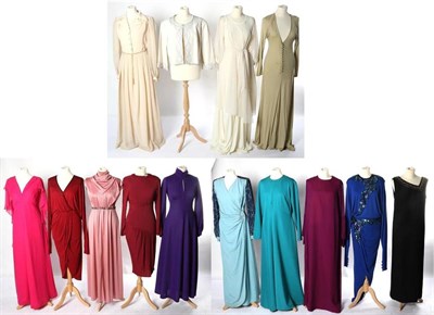 Lot 2145 - Assorted Circa 1970s Evening Dresses, comprising Bruce Oldfield dark red long sleeve jersey...