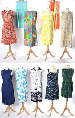 Lot 2150 - Assorted Circa 1960s and Later Summer Dresses, comprising Jean Varon navy sleeveless heavy...