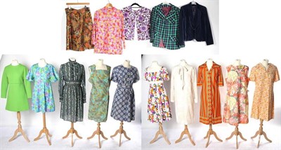 Lot 2153 - Assorted Circa 1960s and 1970s Dresses, comprising a Jeanne Jersey blue and lime green floral...
