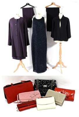 Lot 2165 - Modern Costume and Accessories, including a Jean Muir purple crepe three piece suit, comprising...