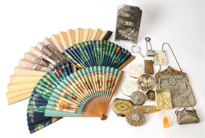 Lot 2180 - Assorted Decorative Costume Accessories, including a fan with carved simulated bamboo guards,...
