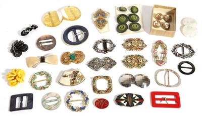Lot 2181 - A Collection of Early 20th Century and Later Buckles, including a porcelain Japanese Satsuma buckle