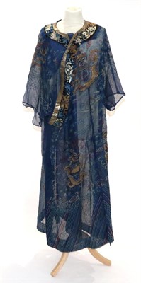 Lot 2197 - Early 20th Century Chinese Blue Open Weave Summer Robe, embroidered with dragons to the front...