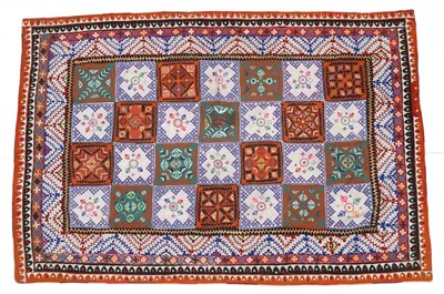 Lot 2206 - Decorative Indian Quilt, comprising applique and embroidered squares, quilted overall, 230cm by...