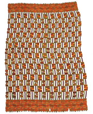 Lot 2208 - Early 20th Century Ghanian Kente Cloth, incorporating strips of cream silk striped with blue, green