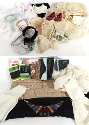 Lot 2211 - Assorted Costume Accessories, including baby bonnets, black lace shawl, cream lace collars and...