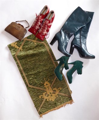 Lot 2216 - Assorted Accessories including a pair of Ideal Green Suede Heeled Shoes, with ankle straps and...