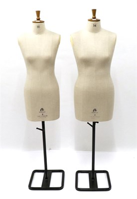 Lot 2230 - Two Morplan Female Mannequins, height adjustable with fabric torsos on metal stands, size 14...