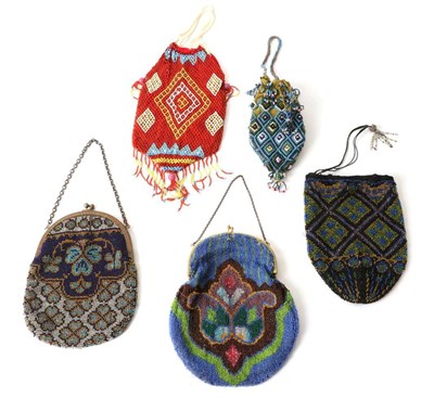 Lot 2246 - Victorian and Later Beaded Evening Bags, including a blue and green striped bead bag with large...