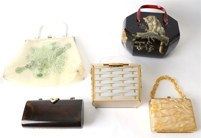 Lot 2249 - Circa 1950s Majestic Lucite Handbag, with clear hinged cover and woven two-tone body, hinged...