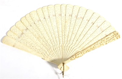 Lot 2256 - 19th Century Ivory BrisÅ½e Fan, carved with figures and foliage to the guards, sticks are...