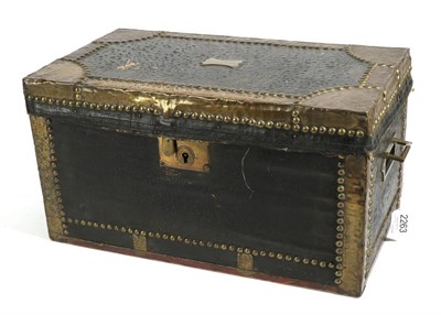 Lot 2263 - Early 19th Century Child's Coaching Trunk, mounted with faux leather, with brass strap work to...