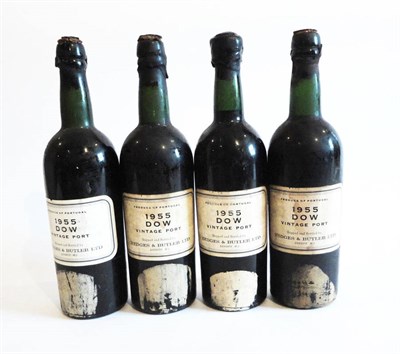 Lot 244 - Dow 1955, vintage port, shipped and bottled by Hedges and Butler Ltd (x4) (four bottles) U: 1x into