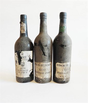 Lot 254 - Cockburn 1970, vintage port (x2), and Warre 1970, vintage port, bin soiled labels (three bottles)