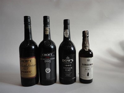 Lot 259 - Dow 1980, vintage port, Sandeman 1958, vintage port, half bottle, and Croft 1978, 1985, LBV...